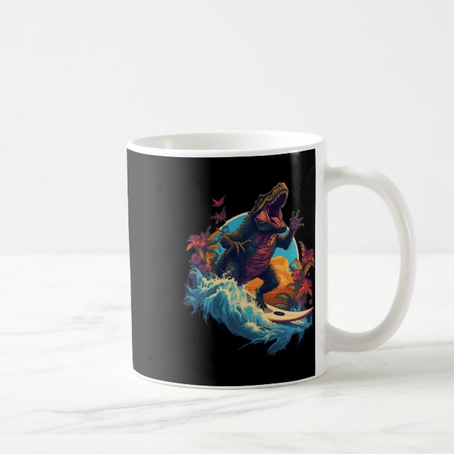 Dinosaur Surfbräda Strand Surfning Surfare Dinosau Kaffemugg (Höger)