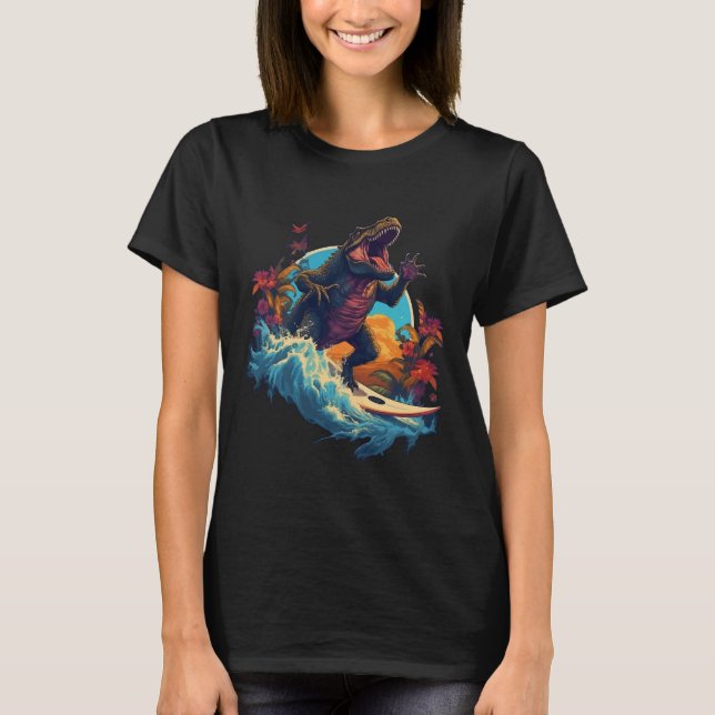 Dinosaur Surfbräda Strand Surfning Surfare Dinosau T Shirt (Framsida)