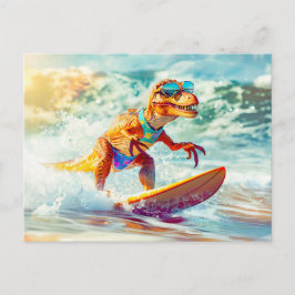 Dinosaur Surfing Big Wave Helg Vykort