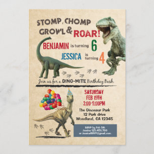 Dinosaur syskon födelsedagsinbjudan 2 namn inbjudningar