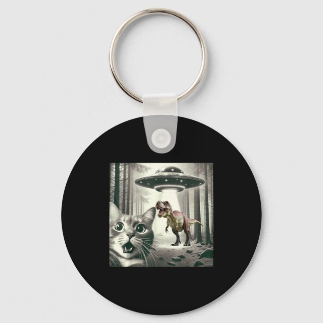 Dinosaur T Alien Cat Selfie UFO Rex Nyckelring (Framsida)