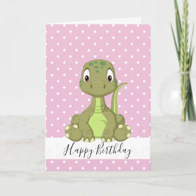 Dinosaur T Rex 1st Rosa Birthday Kort (Framsida)