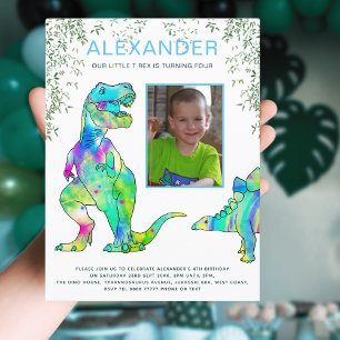 Dinosaur T-Rex 4-års födelsedagsfest budget Inbjudan Vykort