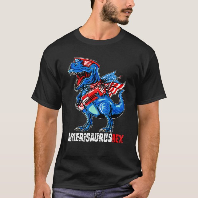 Dinosaur T Rex 4th Of July Kids Boys Men Amerisaur T Shirt (Framsida)