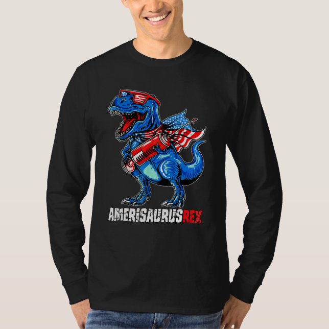 Dinosaur T Rex 4th Of July Kids Boys Men Amerisaur T Shirt (Framsida)