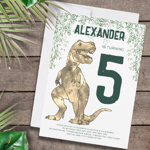 Dinosaur T-Rex 5-års födelsedagsfest Inbjudningar