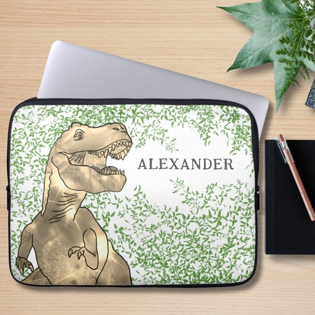 Dinosaur T-Rex add Namn Laptop Fodral (Dinosaur T-Rex Roar Jurassic jungle custom name laptop sleeve)