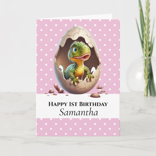Dinosaur T Rex Baby Birthday Card Rosa Kort (Framsida)