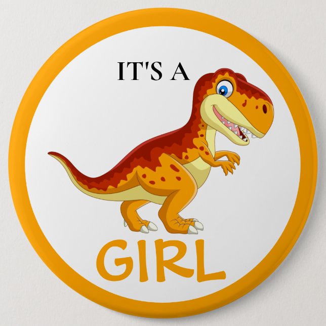 Dinosaur t Rex Baby Shower Girl Knapp (Framsida)