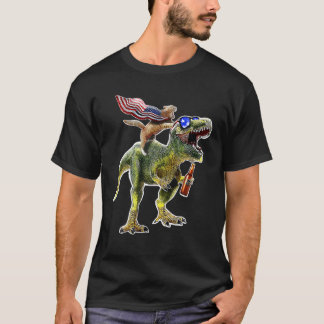 Dinosaur T Rex Beer Cat 4:e juli Amerikanska Flagg T Shirt