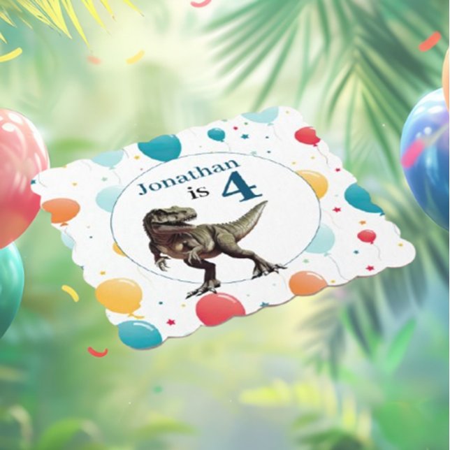 Dinosaur T Rex Birthday Blue Underlägg Papper ( cool T-Rex birthday blue paper coasters to add some fun to the party. )