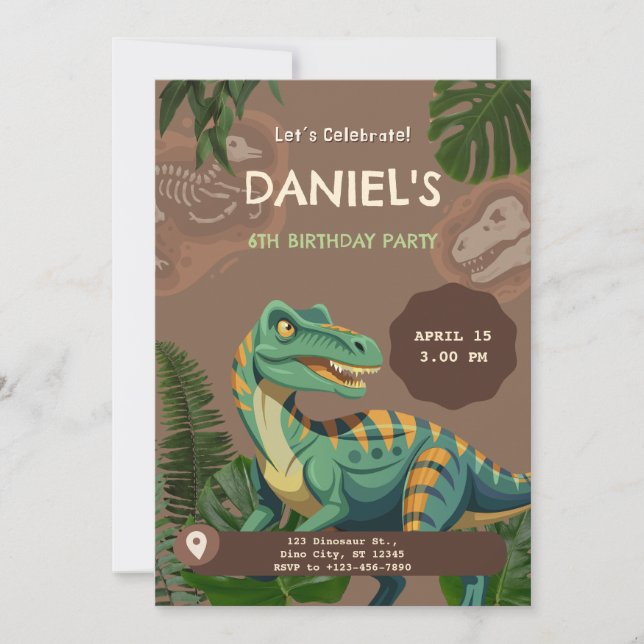 Dinosaur T-Rex Birthday Party Inbjudningar (Framsida)