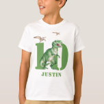 Dinosaur T Rex Birthday T-Shirt<br><div class="desc">En djärv dinosaur T Rex med flygande pterodactyls födelsedagseftergift. Underbar för 10 år och uppåt. Dinosaur med fetstil,  vattenfärgad grönt. Lägg till dig namn och ålder.</div>