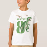 Dinosaur T Rex Birthday T Shirt<br><div class="desc">En djärv dinosaur T Rex med Pterodactyls-pojkens födelsedagstest. Underbar för åldersgrupperna 1-9. Dinosaur med fetstil,  vattenfärgad grönt. Lägg till dig namn och ålder.</div>