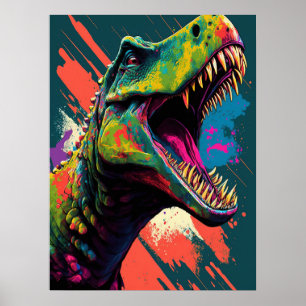 Dinosaur T Rex Blue Grönt Jurassic Poster