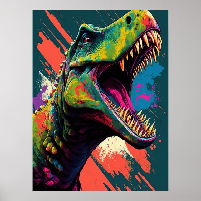 Dinosaur T Rex Blue Grönt Jurassic Poster (Framsidan)