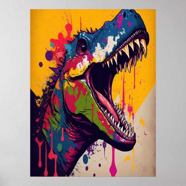 Dinosaur T Rex Blue Gult Jurassic Poster (Framsidan)