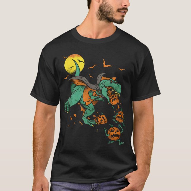 Dinosaur T Rex Boo Halloween Boys Pumpkin Matching Shirt (Framsida)