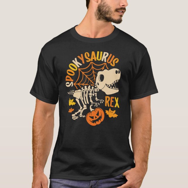 Dinosaur T rex Boo Halloween Costume Funny Pumpkin T Shirt (Framsida)