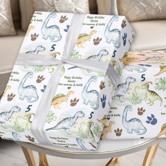 Dinosaur T rex Boy Birthday Namn Text Presentpapper