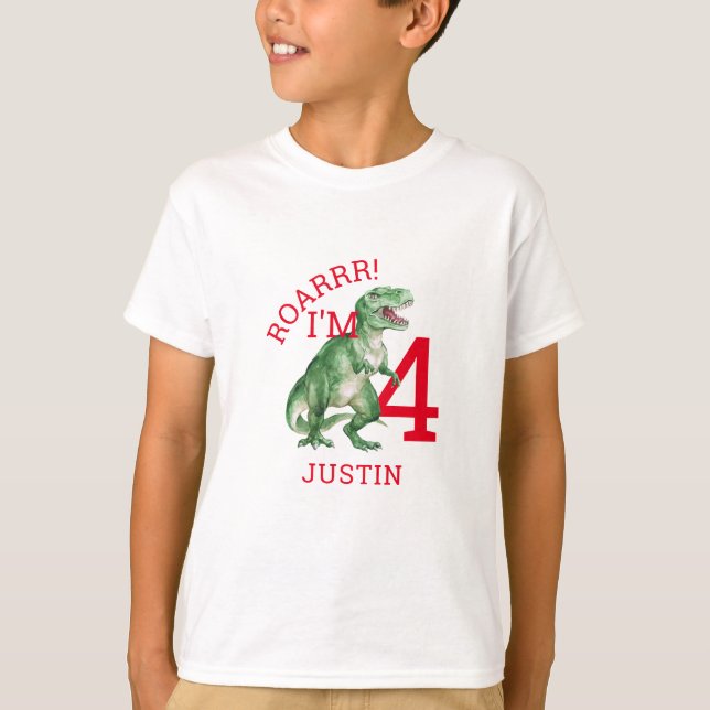 Dinosaur T Rex Boy's 4e födelsedagen T-Shirt (Framsida)