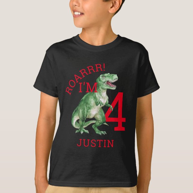 Dinosaur T Rex Boy's 4e födelsedagen T-Shirt (Framsida)