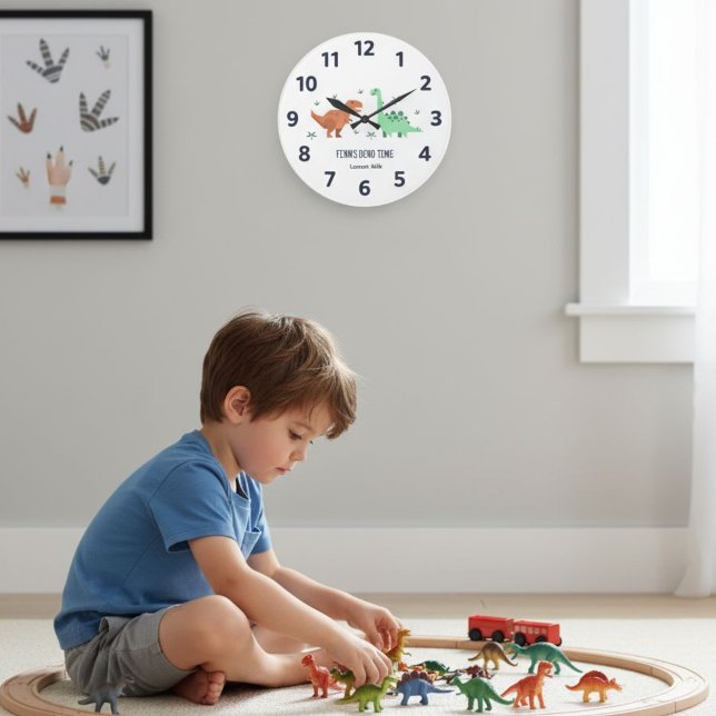 Dinosaur T-Rex Brontosaurus Kids Wall Clock Stor Klocka (Skapare uppladdad)