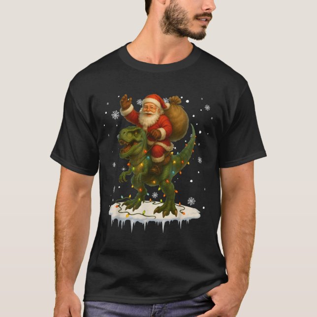 Dinosaur T Rex Christmas Santa Boys Men Girls Xmas T Shirt (Framsida)