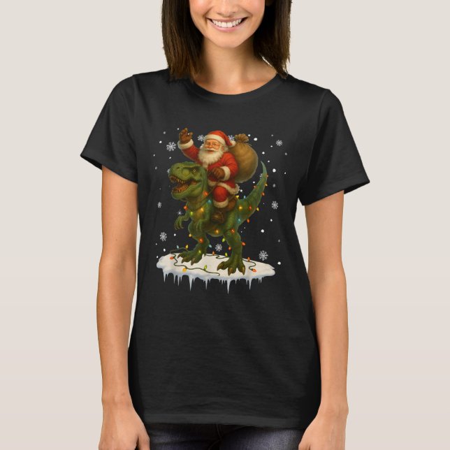 Dinosaur T Rex Christmas Santa Boys Men Girls Xmas T Shirt (Framsida)