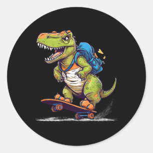Dinosaur T Rex Cool Skateboard Dinosaur Skater  Runt Klistermärke
