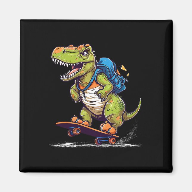 Dinosaur T Rex Cool Skateboardåkande Dinosaur Skat Magnet (Framsidan)