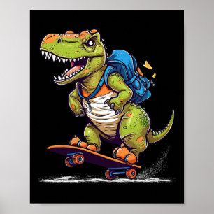 Dinosaur T Rex Cool Skateboardåkande Dinosaur Skat Poster