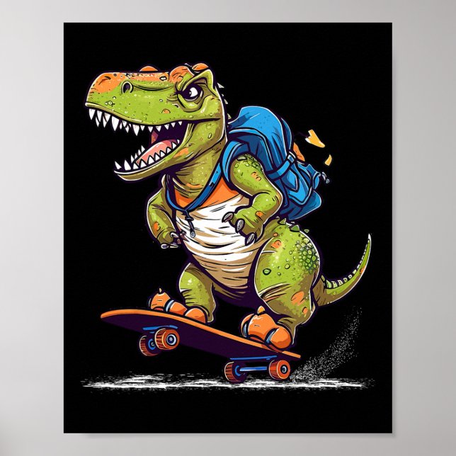 Dinosaur T Rex Cool Skateboardåkande Dinosaur Skat Poster (Framsidan)