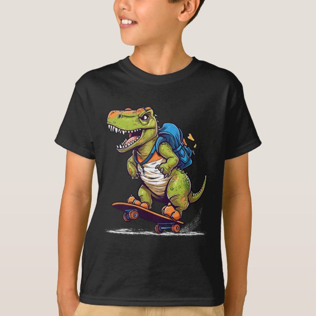 Dinosaur T Rex Cool Skateboardåkande Dinosaur Skat Shirt (Framsida)