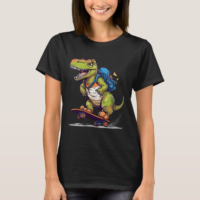 Dinosaur T Rex Cool Skateboardåkande Dinosaur Skat Shirt (Framsida)