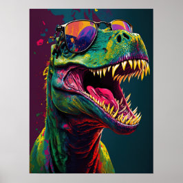 Dinosaur T Rex Coola Blue Grönt Jurassic Poster