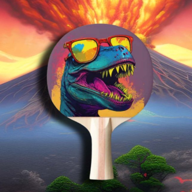 Dinosaur T Rex Coola Orange Blue Pingisracket (popular dinosaur gifts available on Zazzle)
