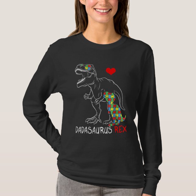 Dinosaur T Rex Dadsaurus Autism Awareness Pappa Gr Shirt (Framsida)