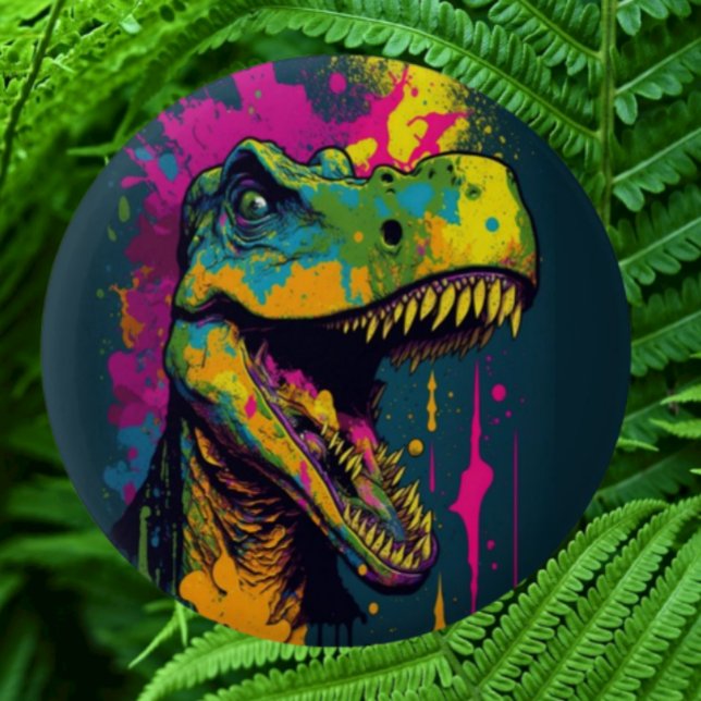 Dinosaur T Rex-färgstark Knapp (Bring your dream party to life with our selection of quality Dinosaur themed party supplies )