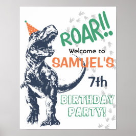 Dinosaur T-Rex Födelsedagsfest Hatt Välkomstskylt Poster