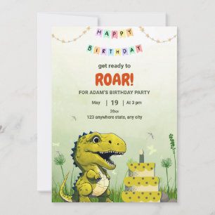 Dinosaur T rex födelsedagsinbjudan pojke T-Rex fes Inbjudningar