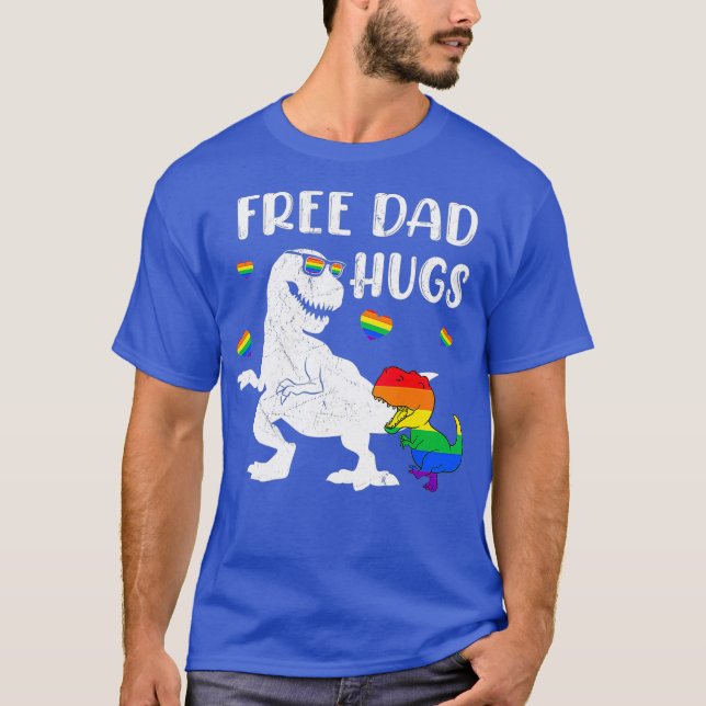 Dinosaur T-rex Free Pappa Hugs Wearing Glass Day T Shirt (Framsida)