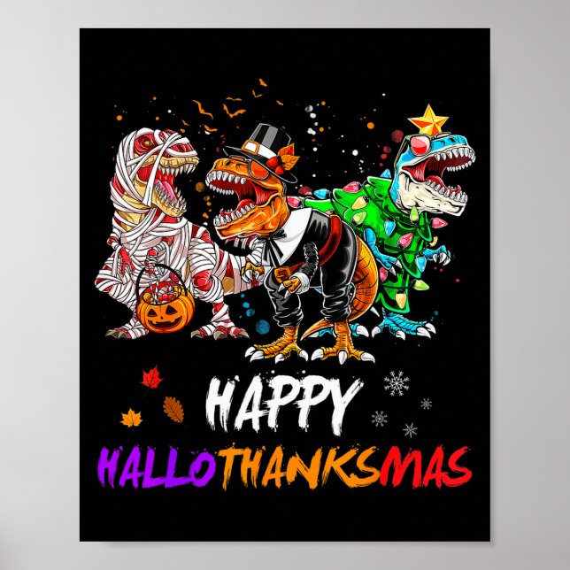 Dinosaur T Rex Glad Hallothanksmas Halloween Barn Poster (Framsidan)
