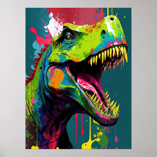 Dinosaur T Rex Grönt Jurassic Poster (Framsidan)