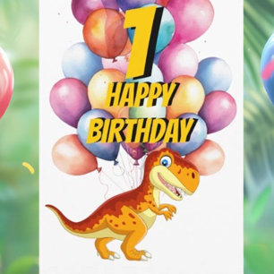 Dinosaur T Rex Guld 1:a födelsedagarkortet Kort