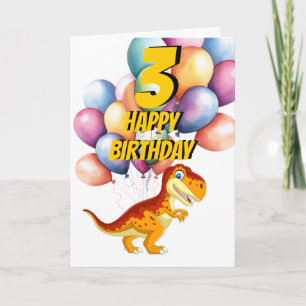 Dinosaur T Rex Guld 3:e födelsedagsbusskort Kort