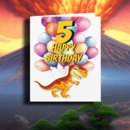 Dinosaur T Rex Guld 5:e födelsedagsbusskort Kort