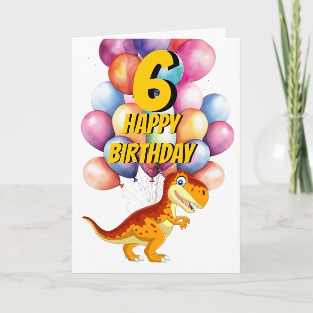 Dinosaur T Rex Guld 6e Birthday Bubittkort Kort (Framsida)