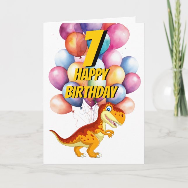 Dinosaur T Rex Guld 7:e Birthday Bubittkort Kort (Framsida)