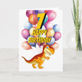 Dinosaur T Rex Guld 7:e Birthday Bubittkort Kort